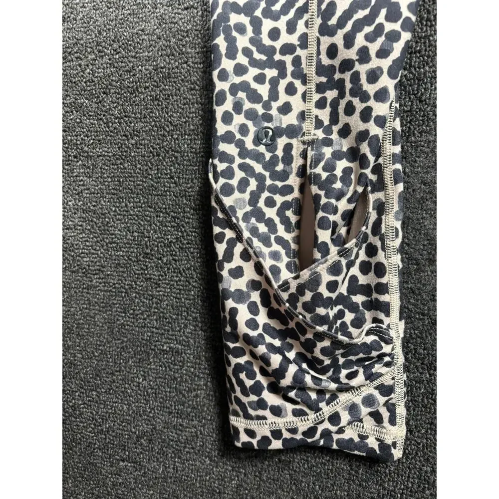 Lululemon Wunder Under Crop II Roll Down Ivory Black Spotted Workout Leggings 6